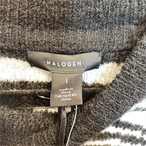 Halogen Swirl Mock Neck Sweater in Grey Heather Black Zebra Print Large New - Picture 4 of 7